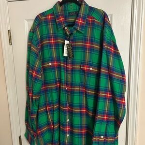 Ralph Lauren Men's Green and Red Plaid Shirt